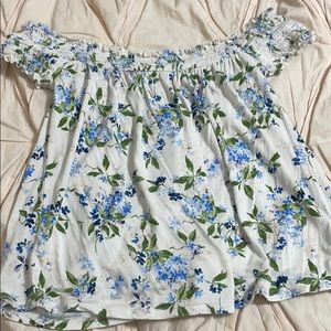 off the shoulder flowery shirt